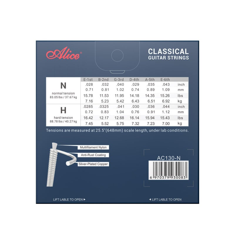 Alice Classical Guitar Strings, Alice 2 Set Classic Guitar 6 Strings Clear Nylon Normal Tension 28-43 Gauge with Anti-Rust Coating, Silver Plated Wrap (AC130) - Image 2